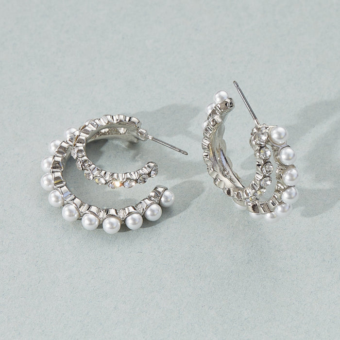 Stud Dot Pearl Hoop Earrings