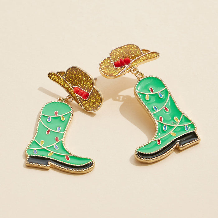 Festive Cowboy Boot Earrings with Holiday Hat Earrings