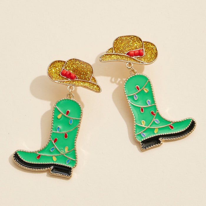 Festive Cowboy Boot Earrings with Holiday Hat Earrings