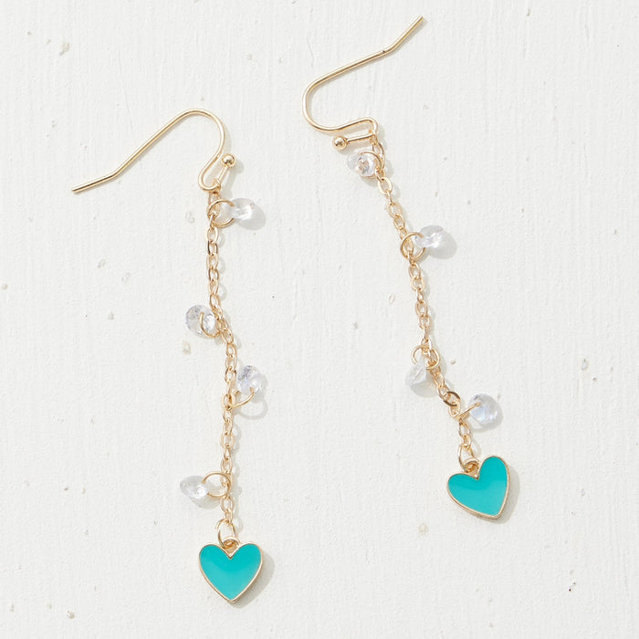 Enamel Heart With Glass Chips Linear Earrings