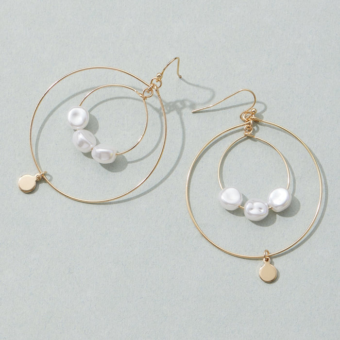 Double Circle Pearl Earrings