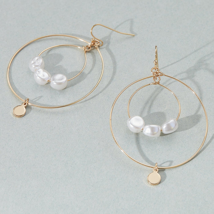 Double Circle Pearl Earrings