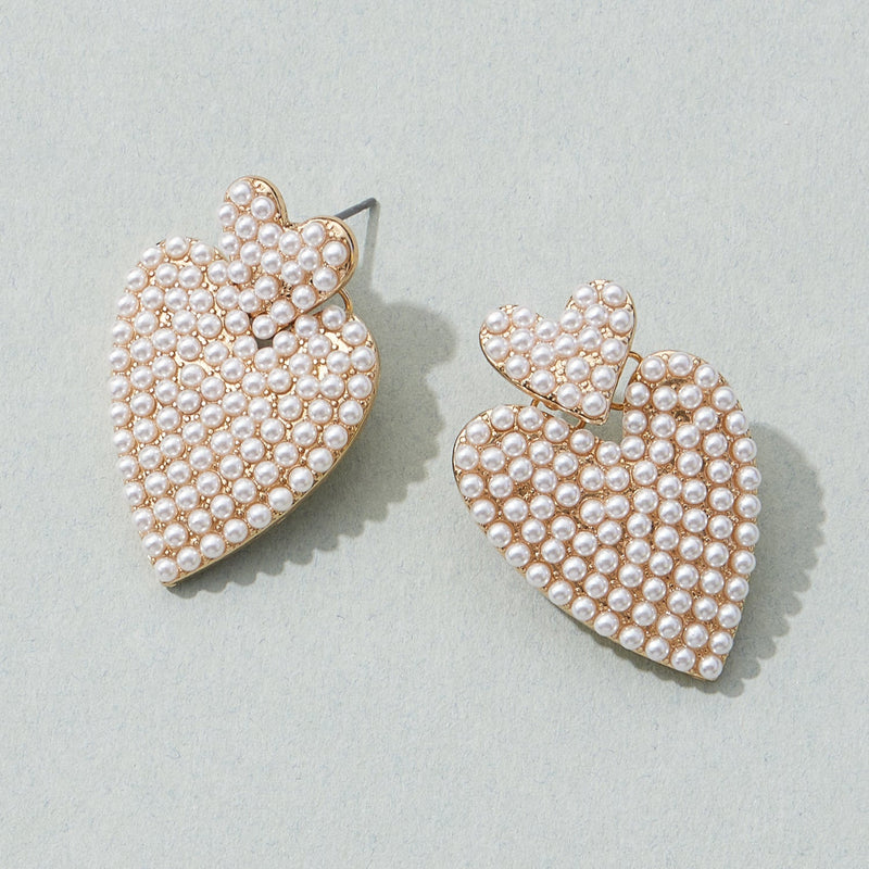 Pearl Paved Heart Earrings