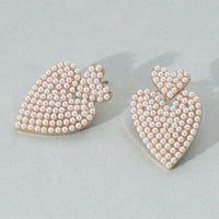 Pearl Paved Heart Earrings