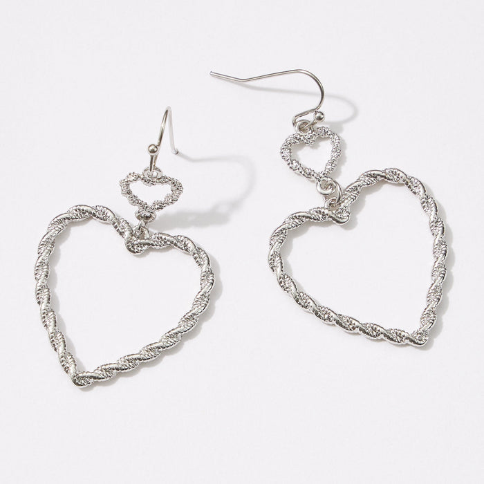 Twisted Metal Heart Shaped Dangling Earrings