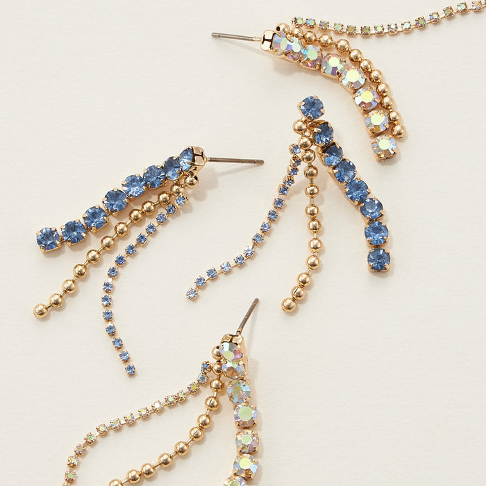 Linked Color Rhinestone Fringe Earrings