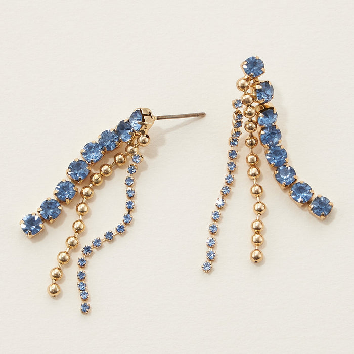 Linked Color Rhinestone Fringe Earrings