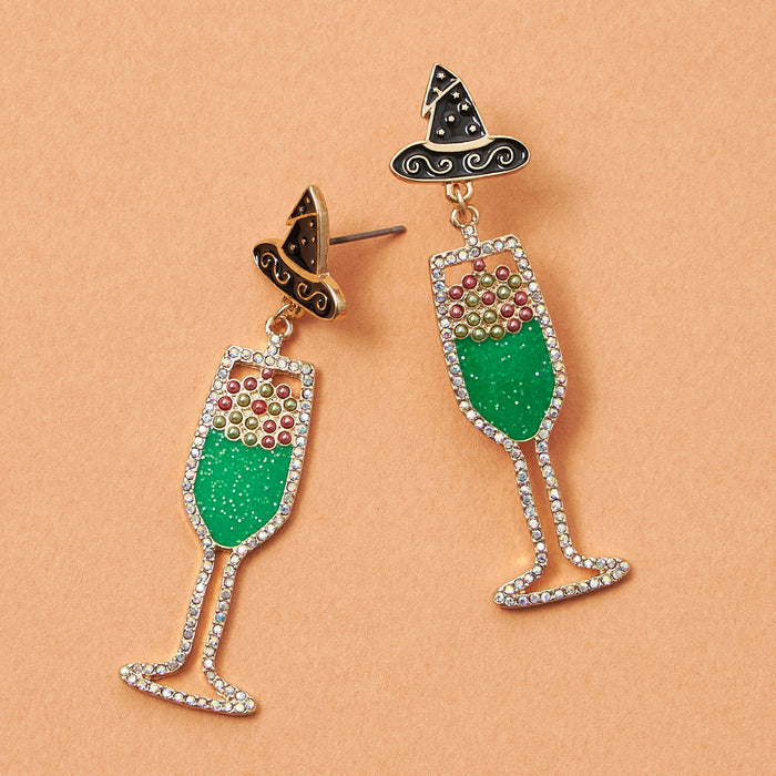 Halloween Witch Cocktail Enamel Drop Earrings