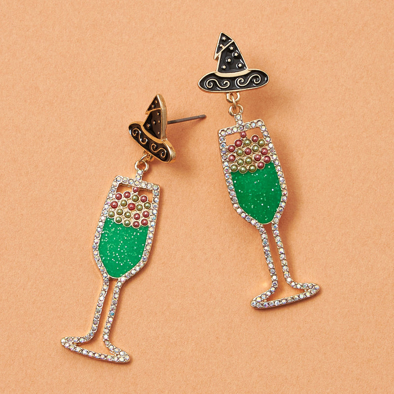 Halloween Witch Cocktail Enamel Drop Earrings