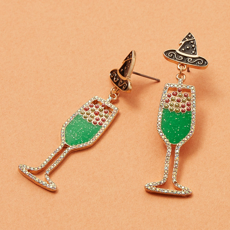 Halloween Witch Cocktail Enamel Drop Earrings