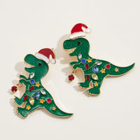 Christmas Dinosaur Enamel Drop Earrings