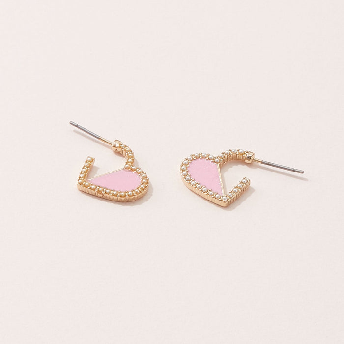 Heart Hoop Earrings with Enamel & Pearl