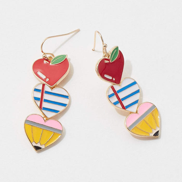 Three Hearts Drop Down Enamel Dangling Earrings for Teacher's Day