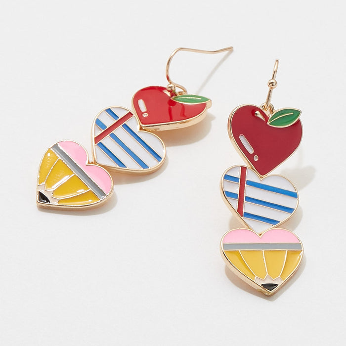 Three Hearts Drop Down Enamel Dangling Earrings for Teacher's Day