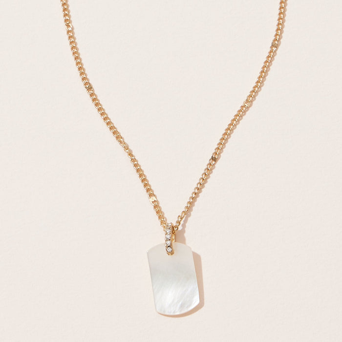 Rectangle Flat Pearl with Pearl Paved Link Necklace