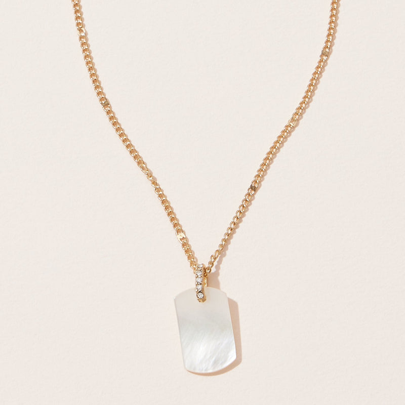 Rectangle Flat Pearl with Pearl Paved Link Necklace