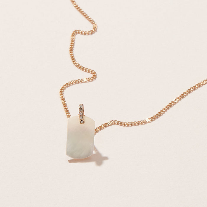 Rectangle Flat Pearl with Pearl Paved Link Necklace