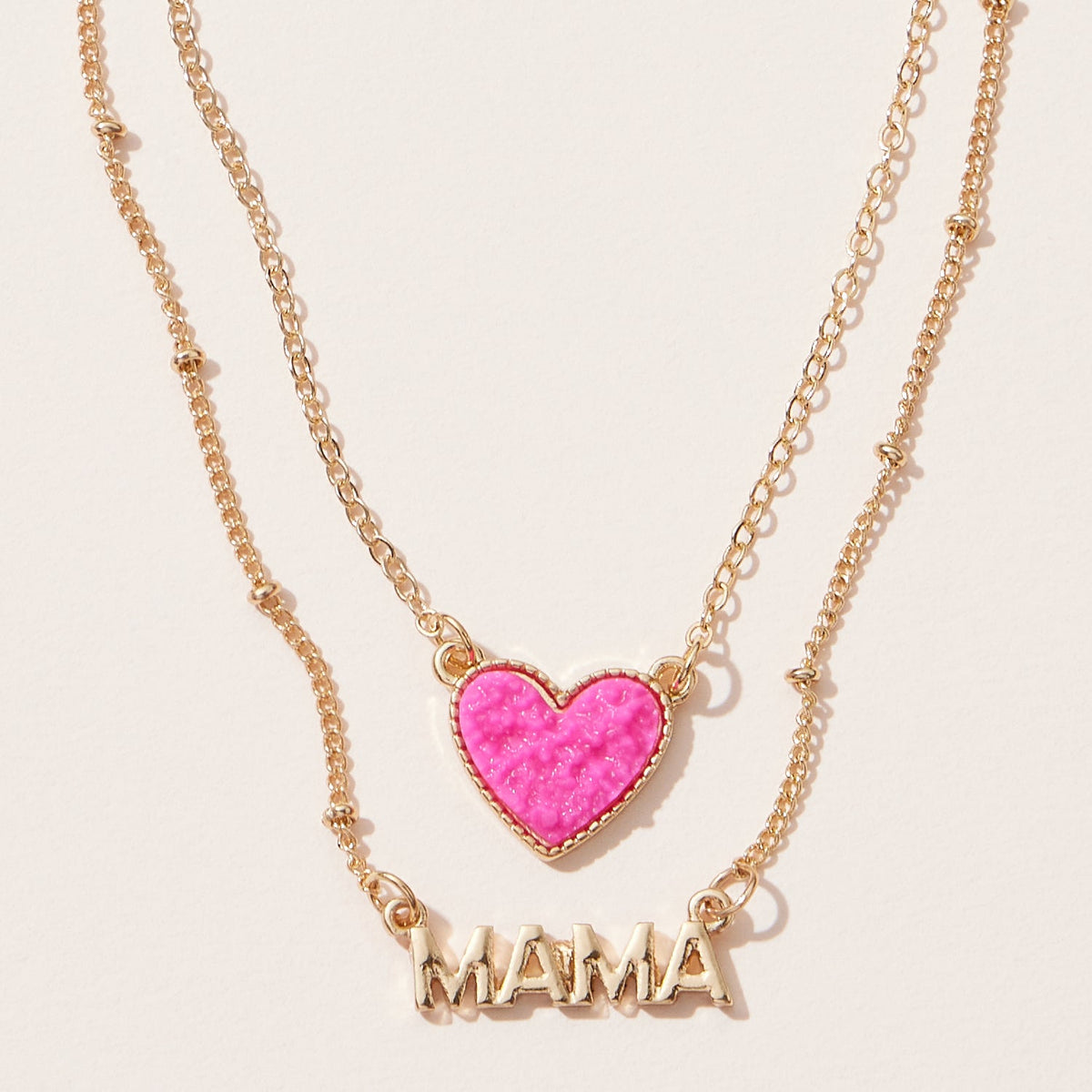 Mama Pendant & Druzy Stone Heart Set Necklace