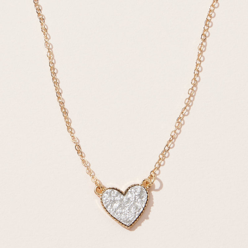 Mama Pendant & Druzy Stone Heart Set Necklace