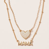 Mama Pendant & Druzy Stone Heart Set Necklace