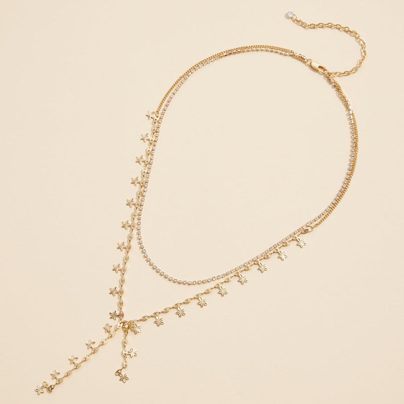 Dainty Star Layered Necklace with Crystal Accents