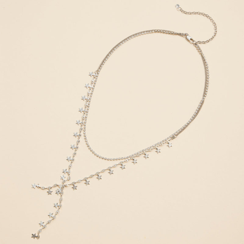 Dainty Star Layered Necklace with Crystal Accents