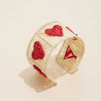 Heart Pattern Open Cuff Raffia Bracelet