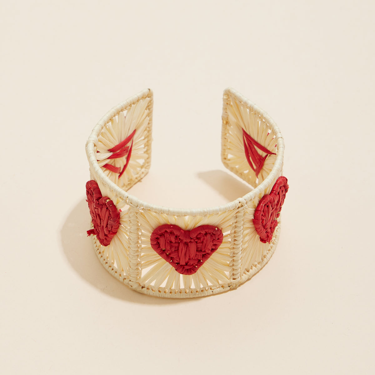 Heart Pattern Open Cuff Raffia Bracelet