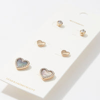 Heart Shaped Stud Earrings Set of 3, a Mother of Pearl Accent