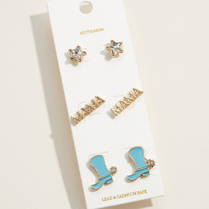 Western Boots MAMA Multi Pair Enamel Earrings