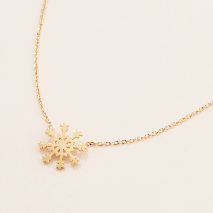 Gold Dipped Brushed Snowflake Pendant Necklace