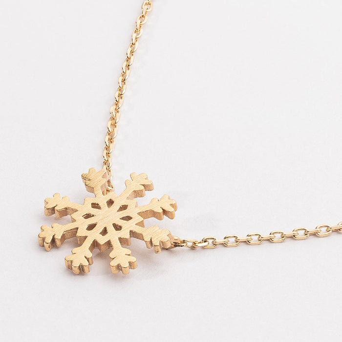 Gold Dipped Brushed Snowflake Pendant Necklace