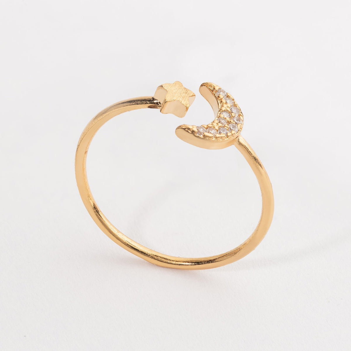 Pave Moon and Star Adjustable Ring