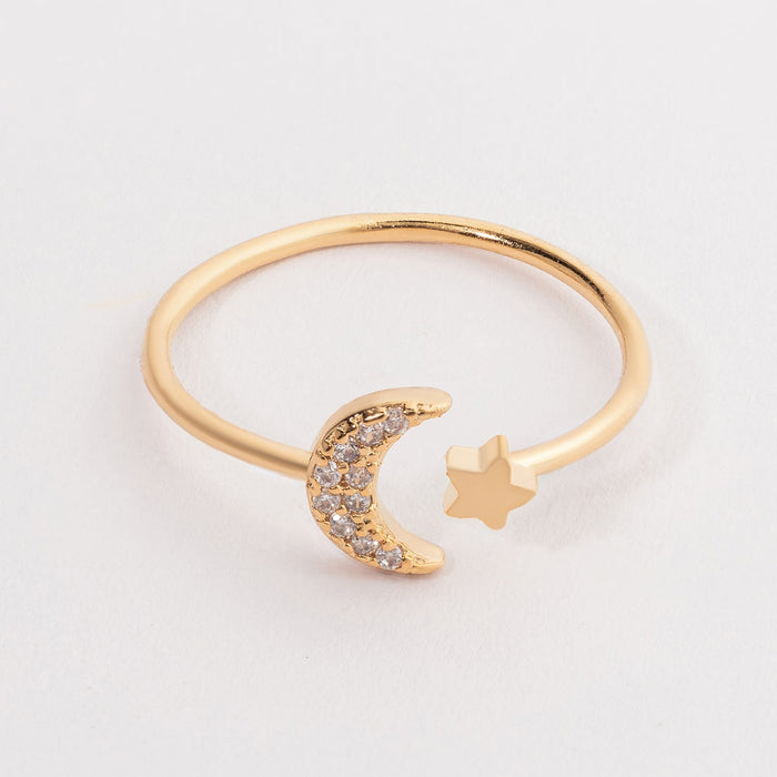 Pave Moon and Star Adjustable Ring