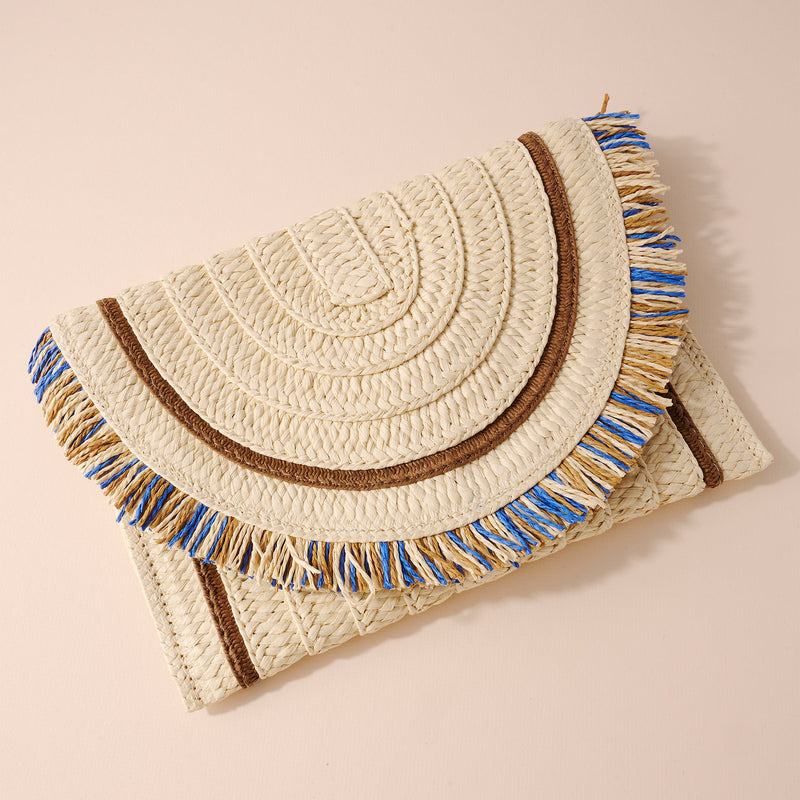 Raffia Woven Fringe Clutch Bag