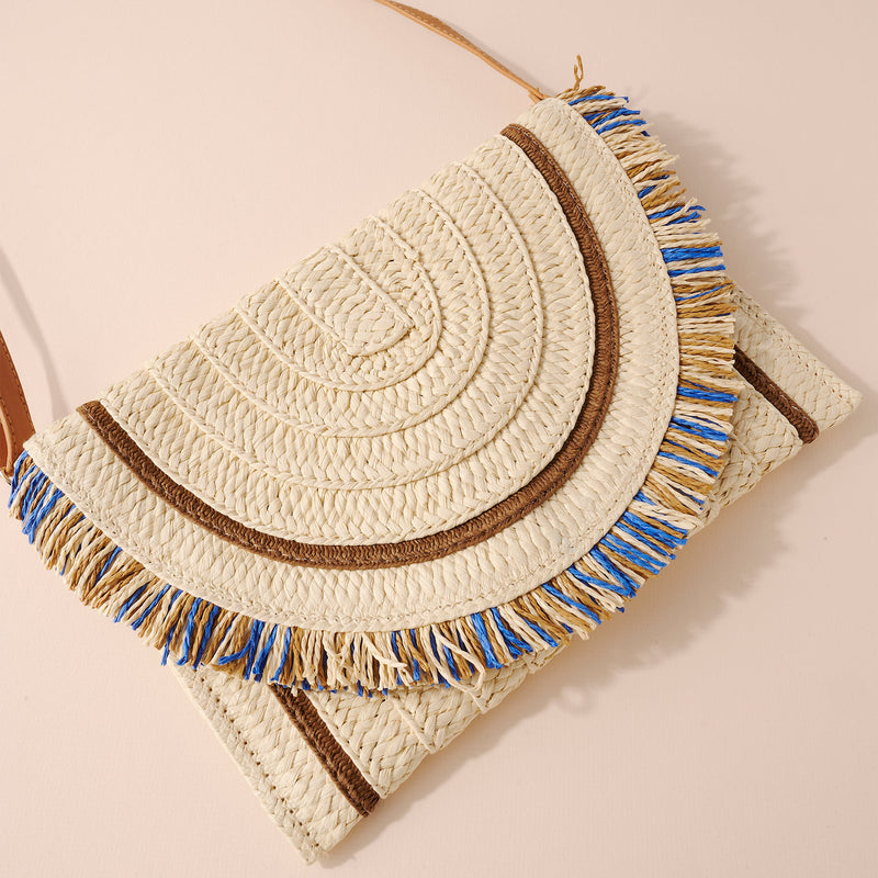 Raffia Woven Fringe Clutch Bag