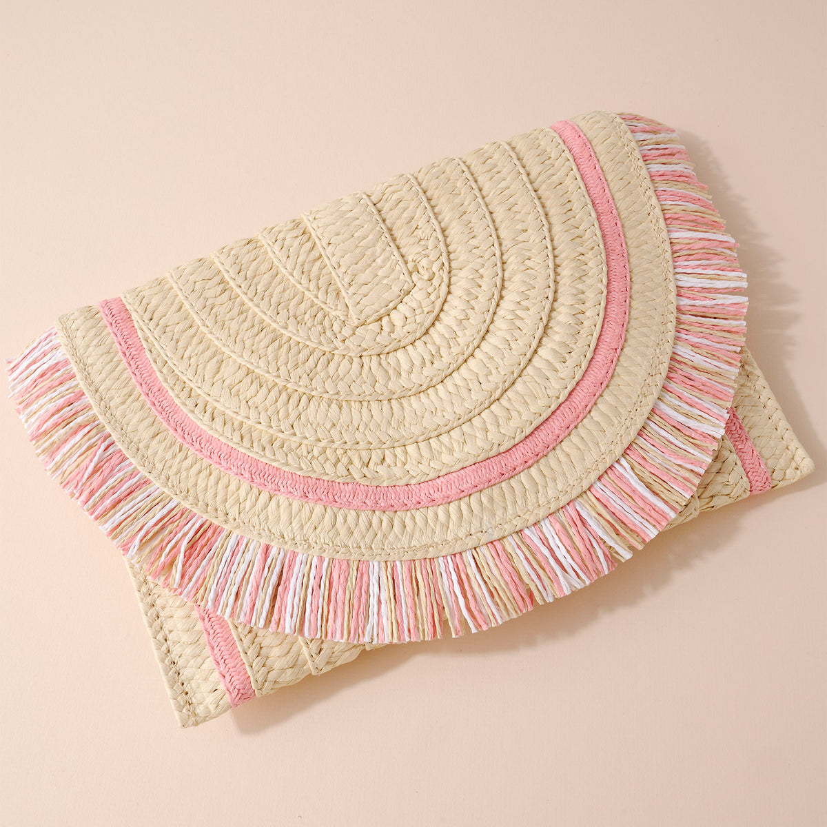 Raffia Woven Fringe Clutch Bag