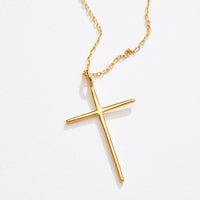 Gold Dipped Cross Pendant Long Necklace