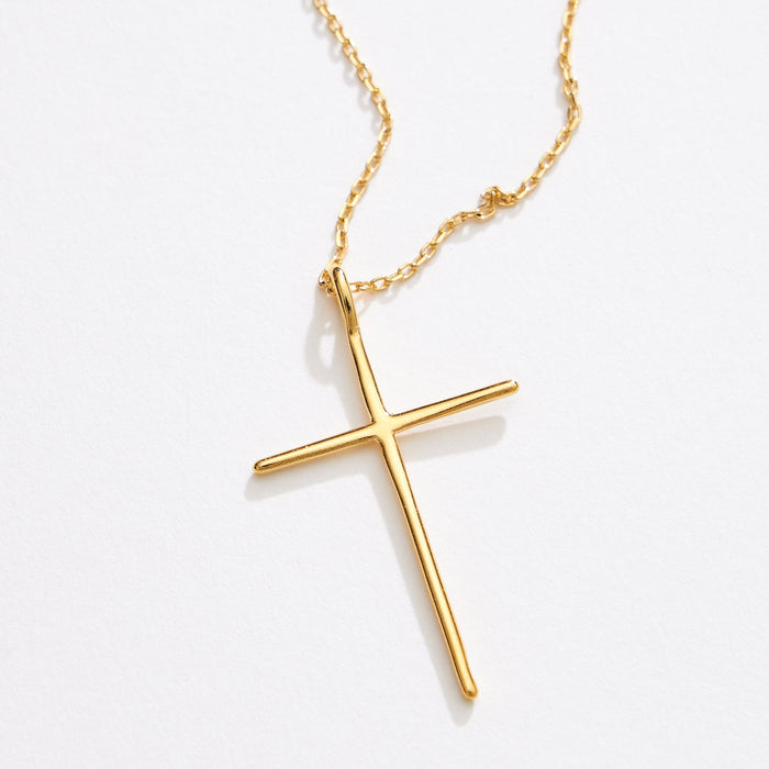 Gold Dipped Cross Pendant Long Necklace