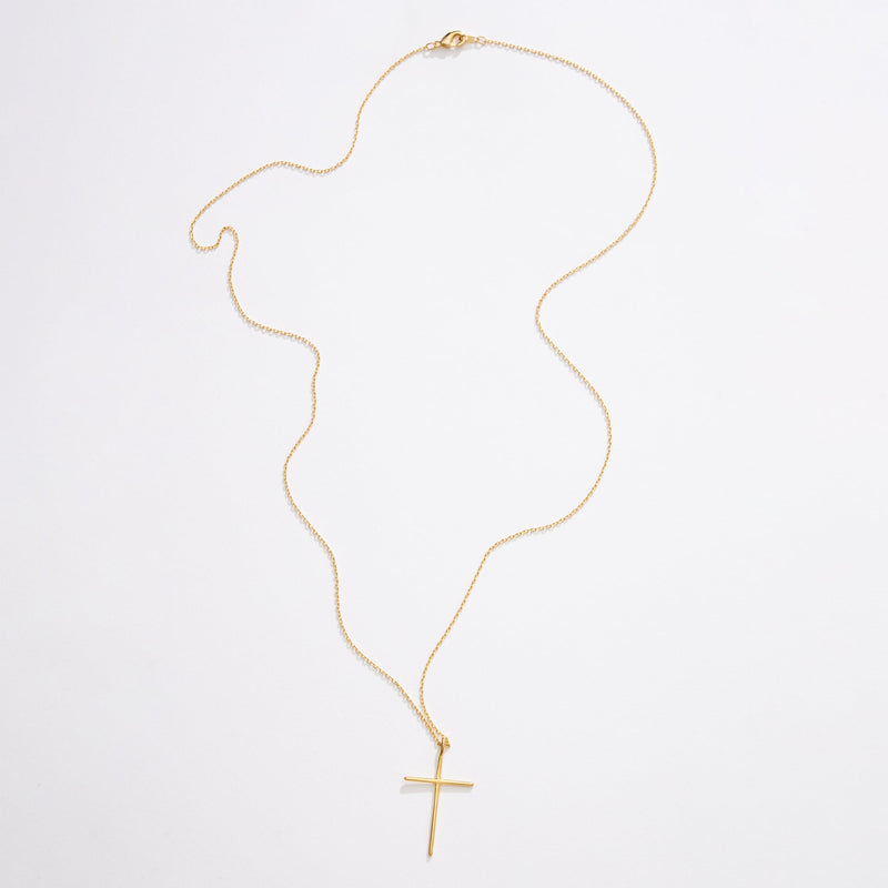 Gold Dipped Cross Pendant Long Necklace