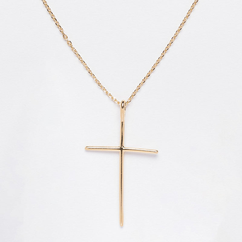 Gold Dipped Cross Pendant Long Necklace