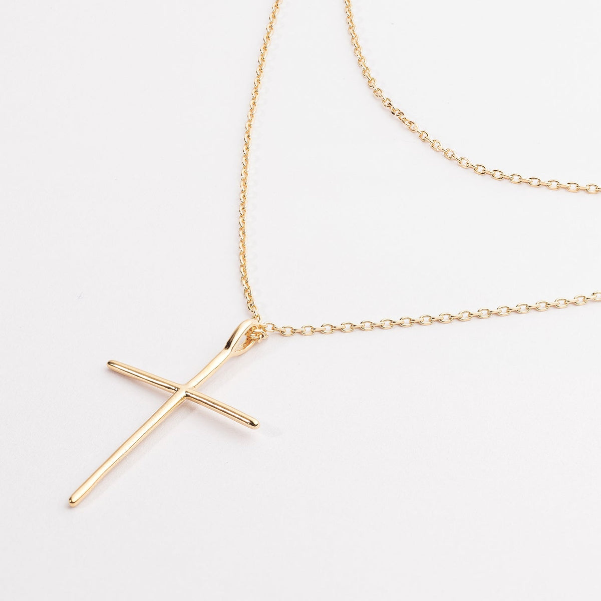 Gold Dipped Cross Pendant Long Necklace