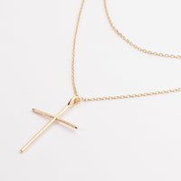 Gold Dipped Cross Pendant Long Necklace