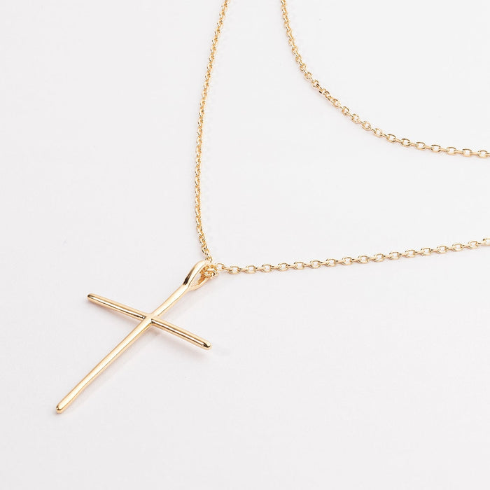 Gold Dipped Cross Pendant Long Necklace