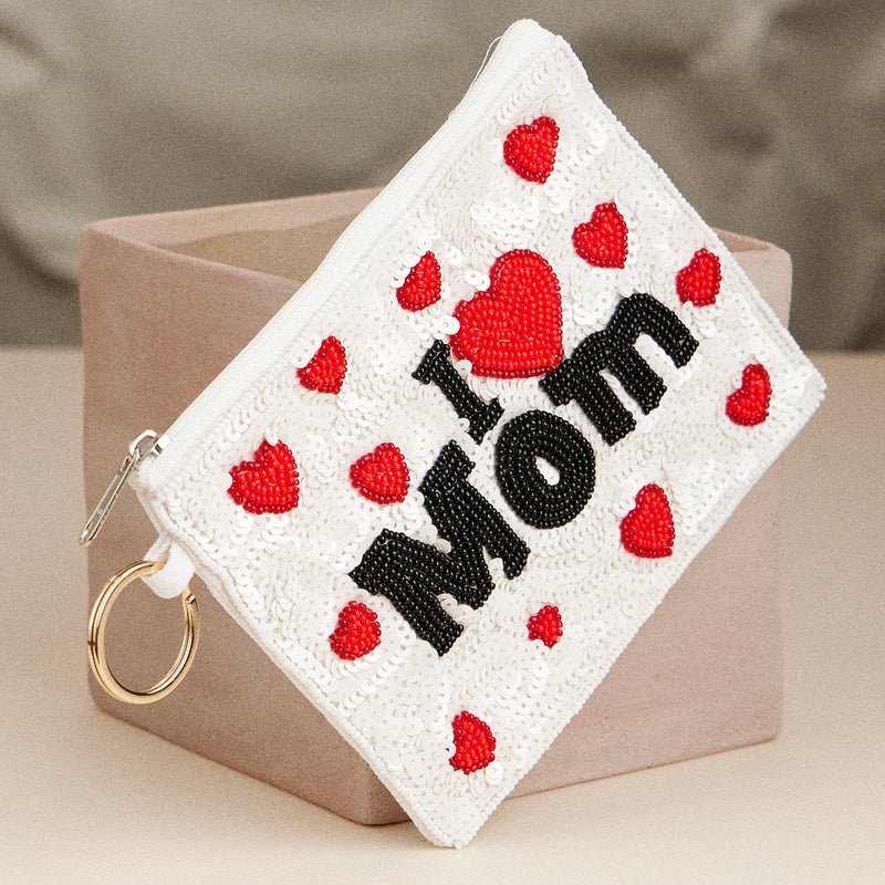 I Love Mom Beaded Pouch – Heartfelt Mother's Day Gift