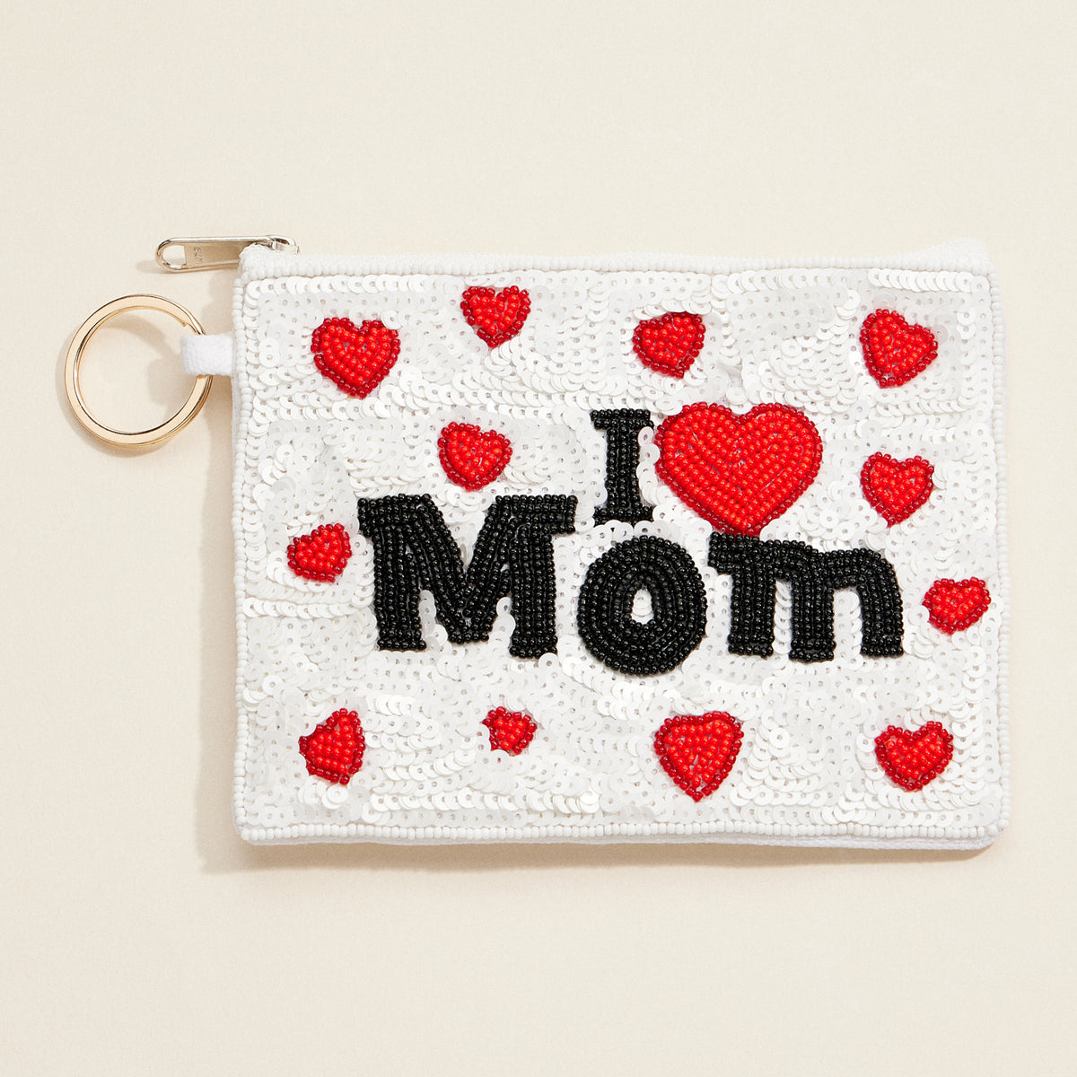 I Love Mom Beaded Pouch – Heartfelt Mother's Day Gift