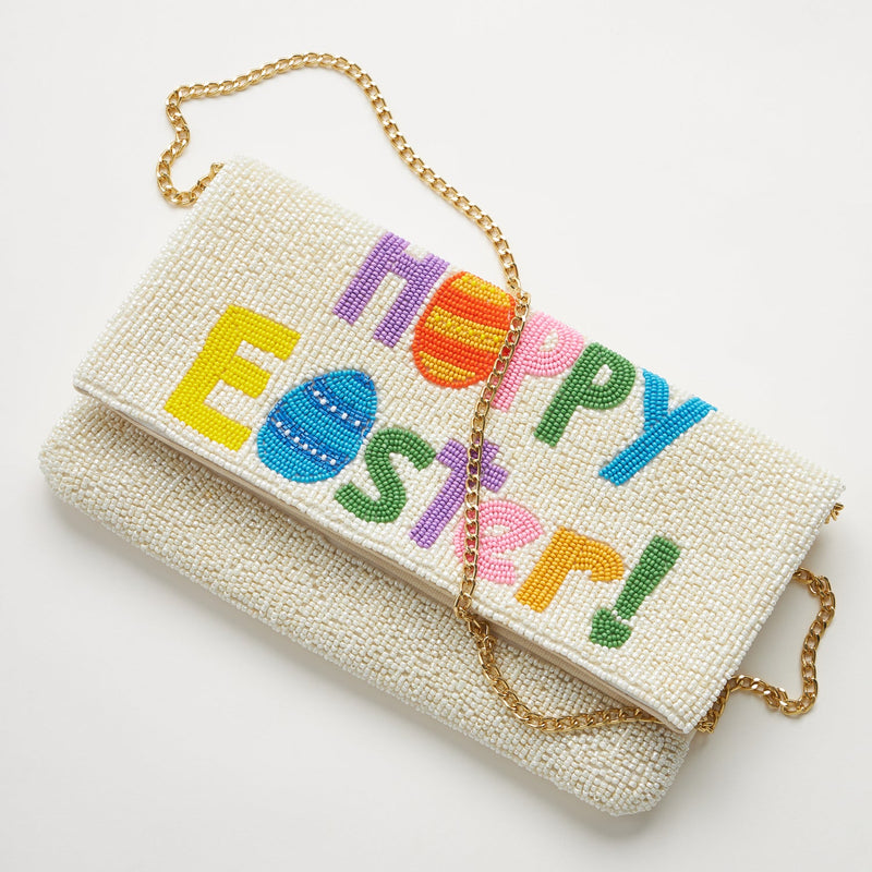 Multi Colored Words "Happy Easter" Seed Bead Clutch Bag