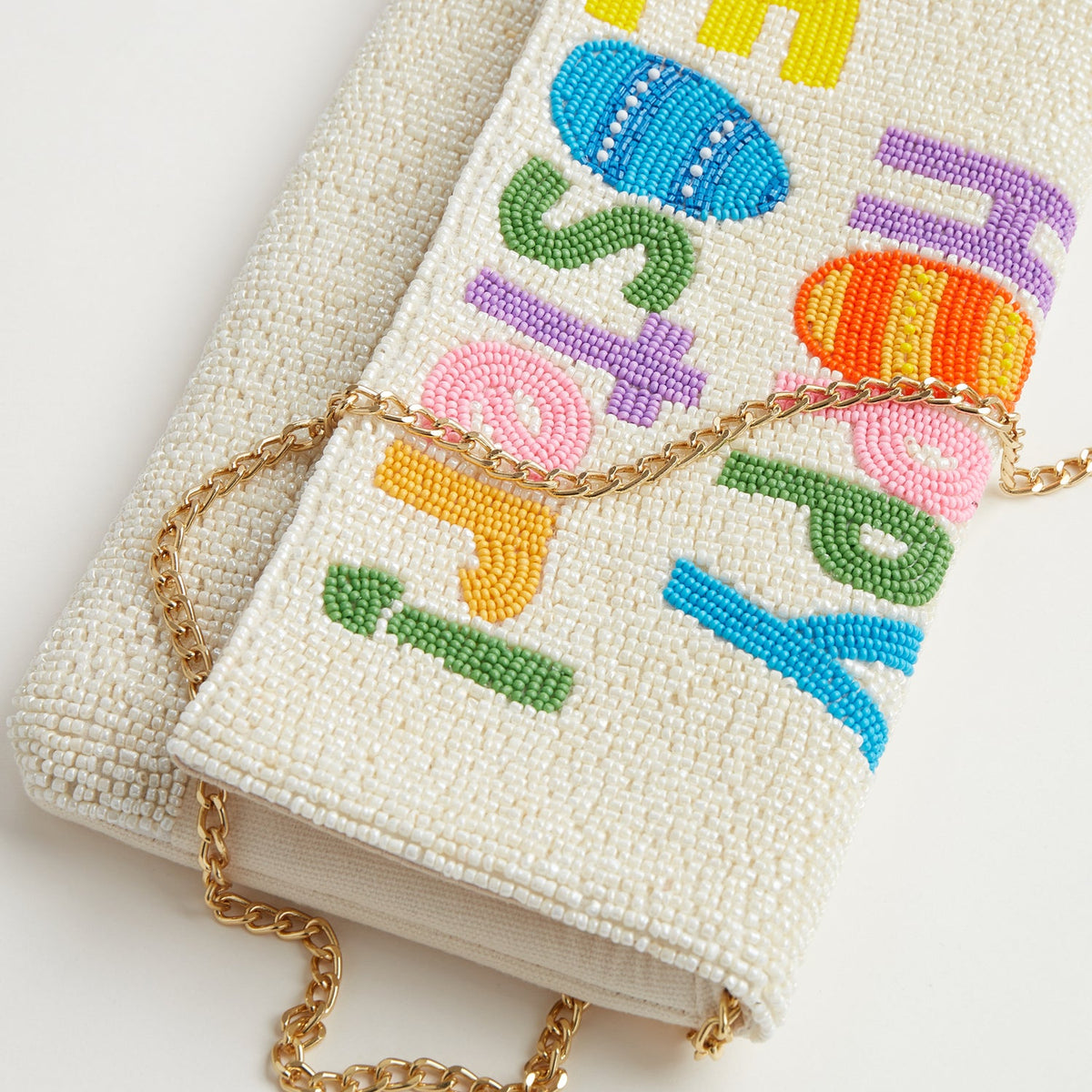 Multi Colored Words "Happy Easter" Seed Bead Clutch Bag