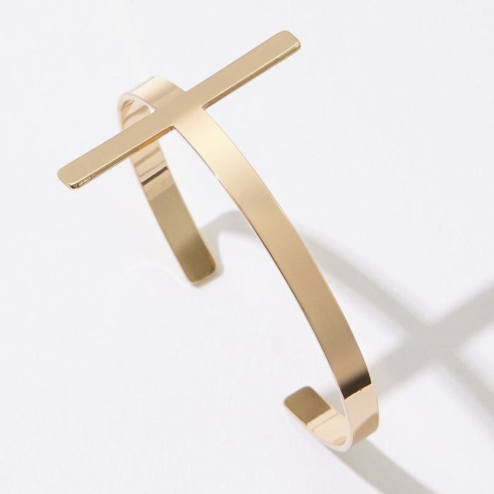 Curved Cross Metal Cuff Bracelet