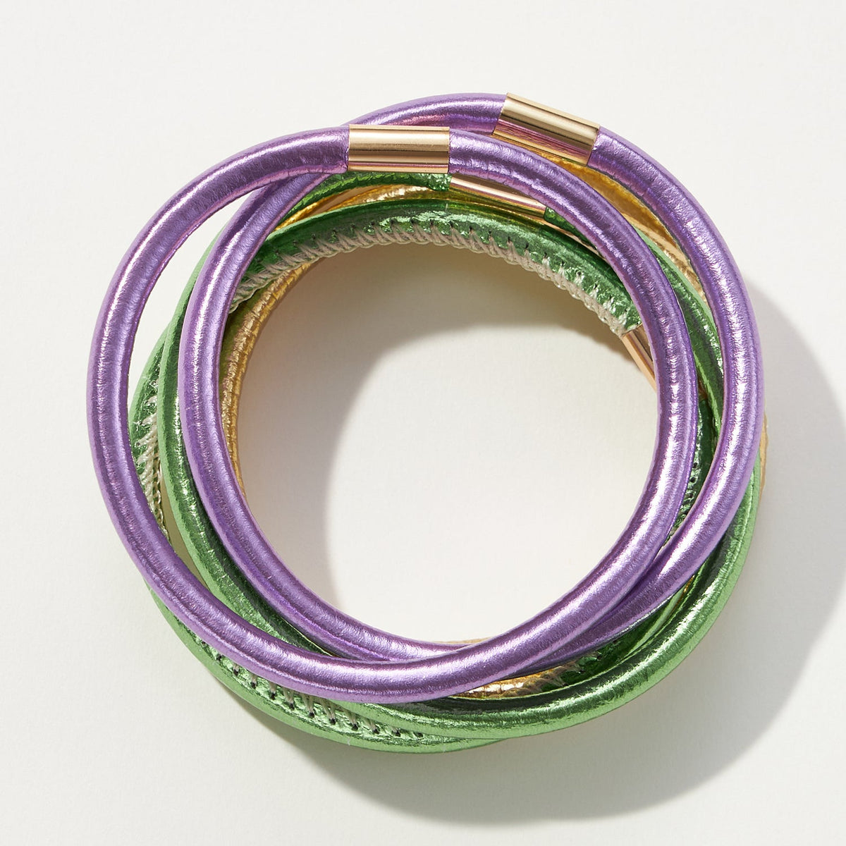 Mardi Gras Glitter PU Tube Bangle Bracelet 6pcs